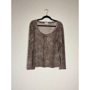 No Comment Plus Leopard Print‎ Cardigan Top Brown Tan Animal Print Ribbed 2X